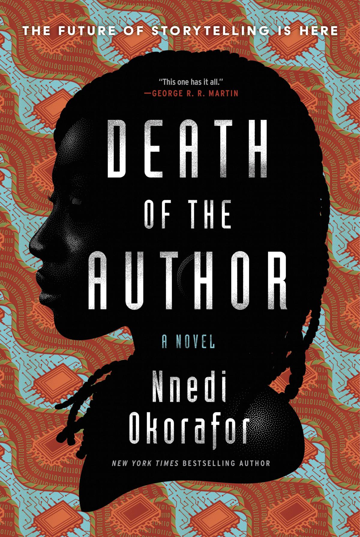 Cover of Death of the Author by Nnedi Okorafor showing a face in profile over a colorful pattern